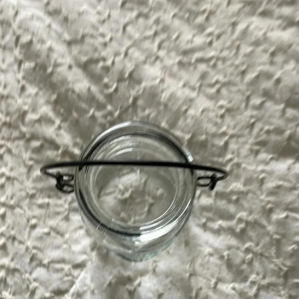 Clear Glass Jar 3D Star on Front. Black Metal Handle. Patio decor. Candle holder